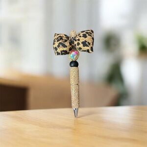 Leopard Print Bow Pen with Rhinestones